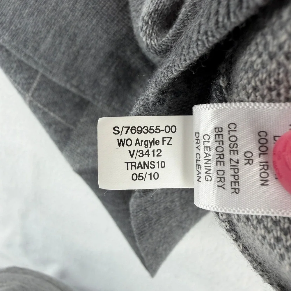 Banana Republic Men Grey 100% Wool Argyle Full Zip Sweater Mock Neck M 769355-00